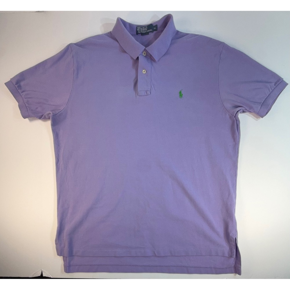Polo Ralph Lauren Mens XL Purple Short Sleeve Pique Polo Shirt Green Pony Logo
